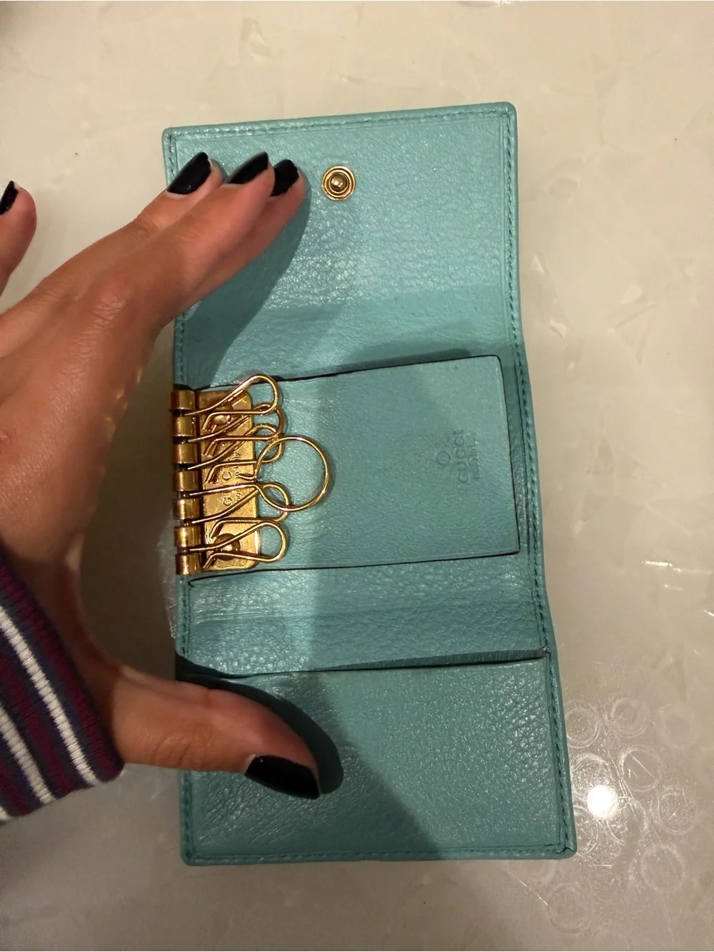 Gucci Teal Bamboo Trim Mini Wallet/Key Holder - Picture 3 of 5